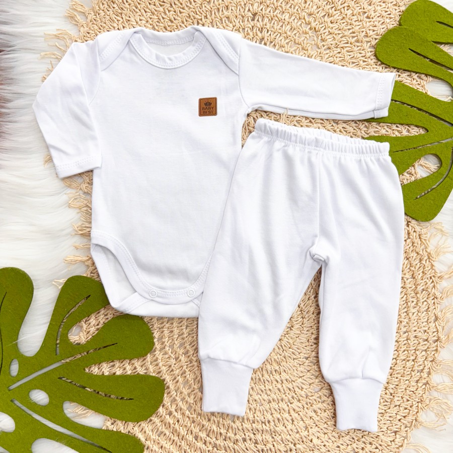 Conj. Body e Calça 100% Algodão Pima com Proteção UV50+ - Branco